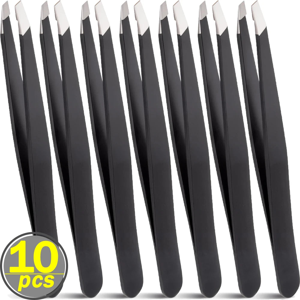 סט 1/10 יחידות פינצטה שחורה ומדויקת לגבות מפלדת אל-חלד – כלי מקצועי לעיצוב גבות طقم 1/10 قطع ملقط حواجب أسود دقيق من الفولاذ المقاوم للصدأ – أداة احترافية لتشكيل الحواجب