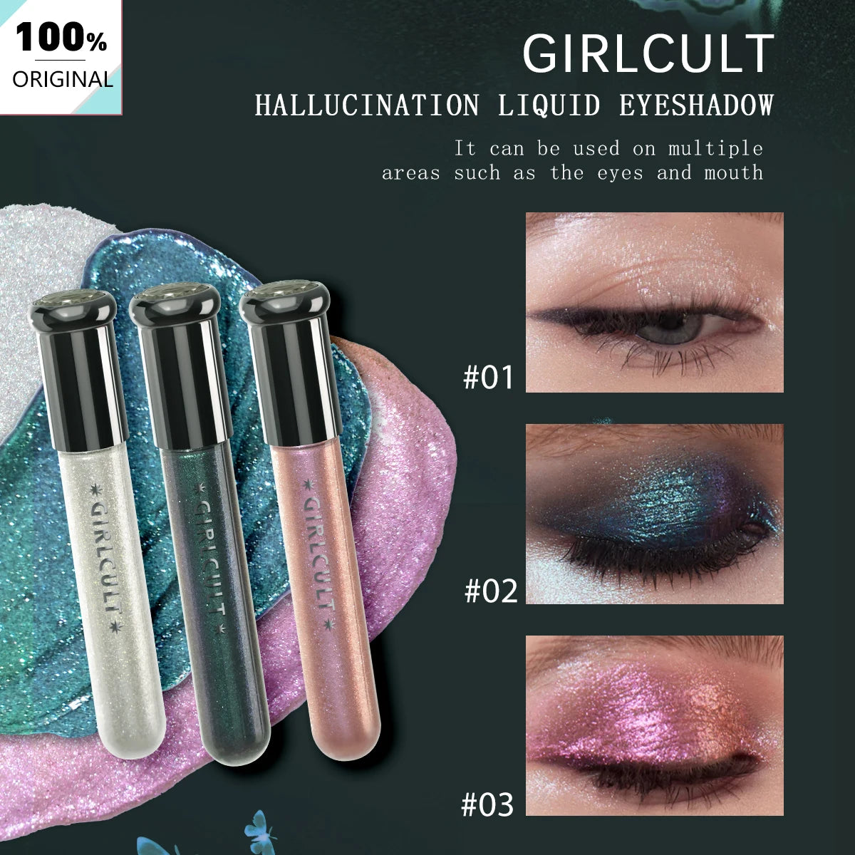 צללית נוזלית מנצנצת Girlcult – עמידה לאורך זמן, בגימור מטאלי וזוהר עם חלקיקי נצנצים עדינים ظلال عيون (آيشادو) سائل ولامع Girlcult – يدوم طويلاً، بلمسة ميتاليك وبراقة مع جزيئات غليتر ناعمة