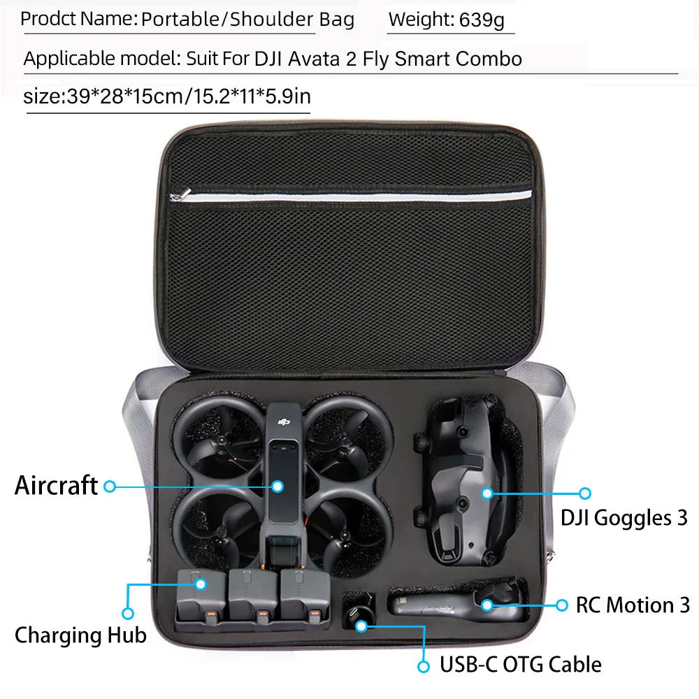 תיק נשיאה קשיח ונייד עבור DJI Avata 2 – תואם למשקפי Goggles 3 וערכת Fly Smart Combo מבית VYOPBC حقيبة حمل صلبة ومحمولة لـ DJI Avata 2 – متوافقة مع نظارات Goggles 3 وحزمة Fly Smart Combo من ماركة VYOPBC