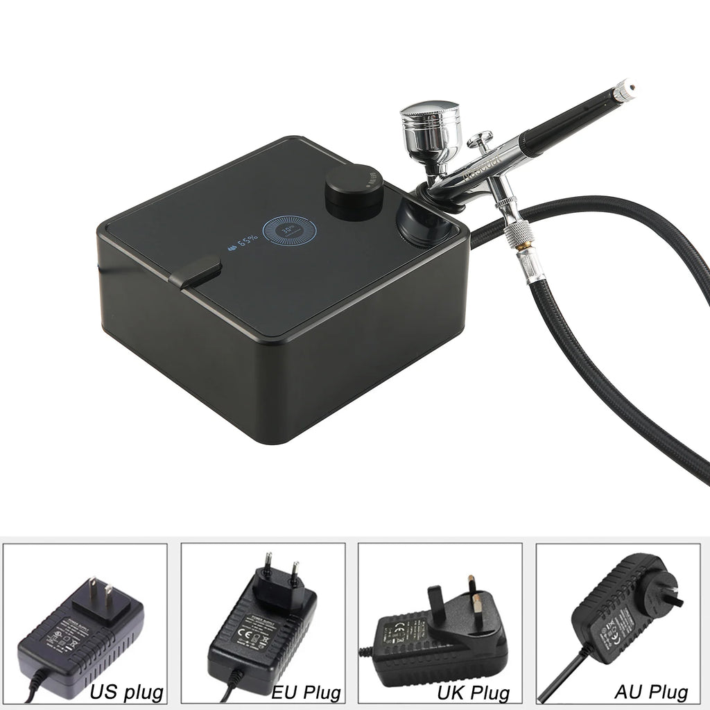 ערכת קומפרסור ואיירבראש Nasedal עם מד לחץ LED (36PSI) ודיזה 0.3 מ"מ לצביעה ואיפור طقم ضاغط هواء (كومبريسור) وإيربراش Nasedal مع مؤشر LED (36PSI) وفوهة 0.3 مم للرسم والمكياج
