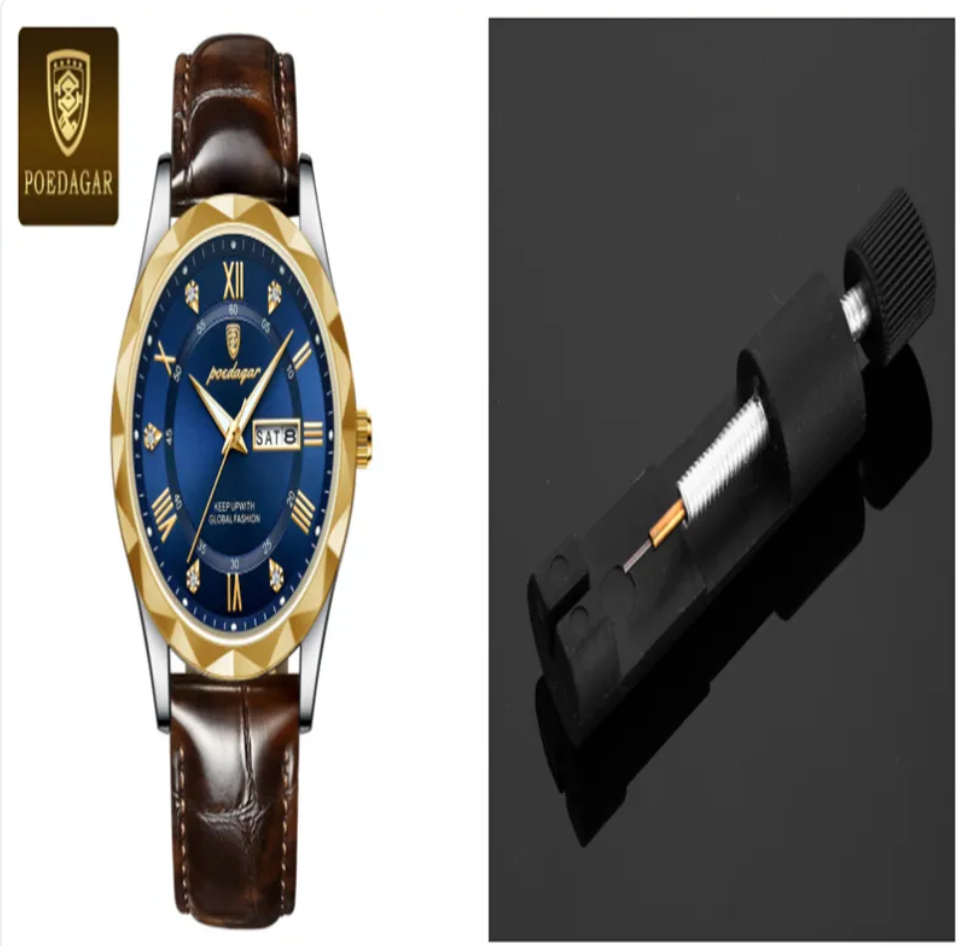 שעון קוורץ יוקרתי לגברים עם רצועת עור Men's Luxury Leather Strap Quartz Watch