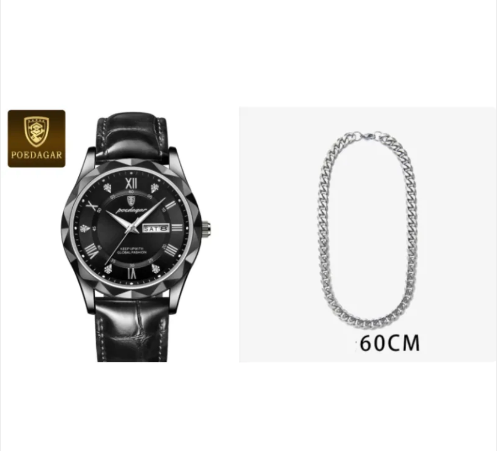 שעון קוורץ יוקרתי לגברים עם רצועת עור Men's Luxury Leather Strap Quartz Watch