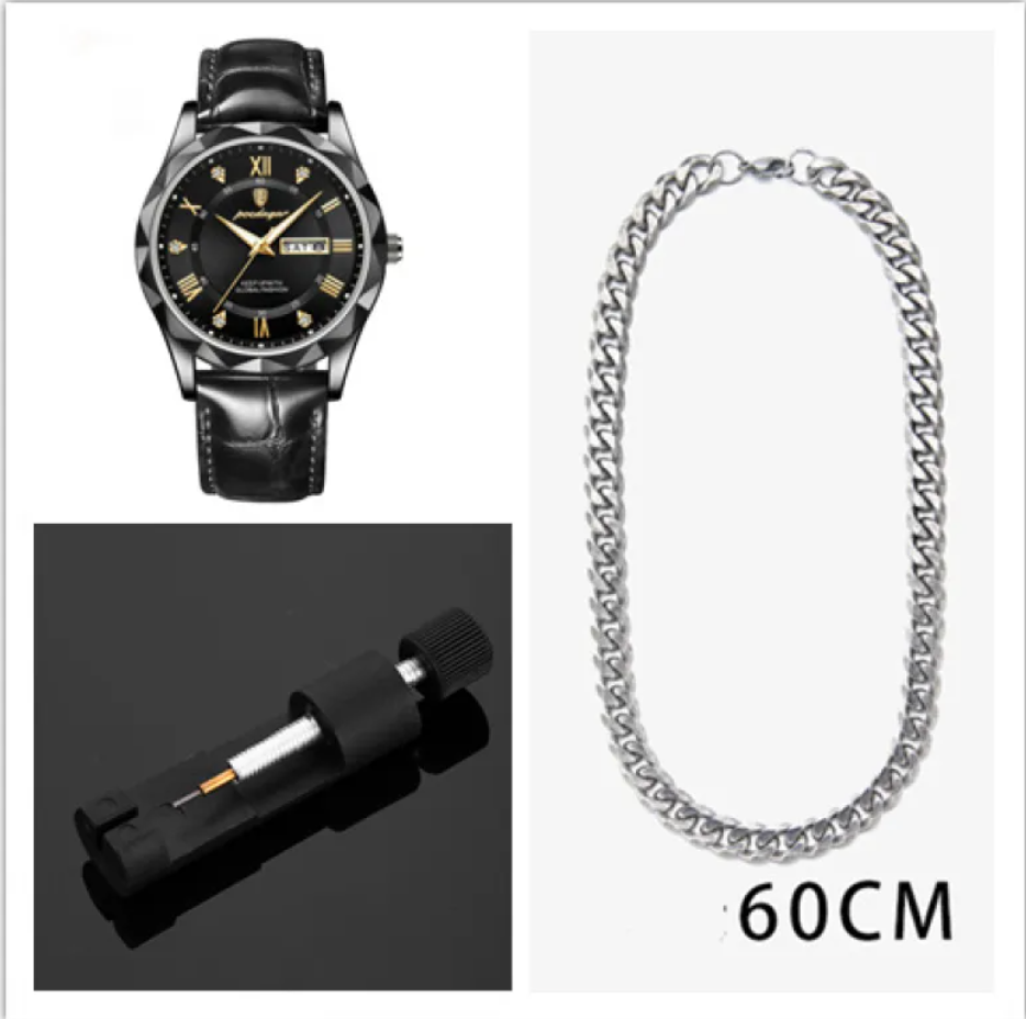 שעון קוורץ יוקרתי לגברים עם רצועת עור Men's Luxury Leather Strap Quartz Watch