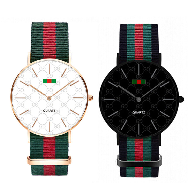 שעון זוגי אופנתי עם רצועת קנבס Trendy Canvas Strap Couple Watch