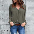 Women's V-Neck Buttoned Chiffon Blouse
