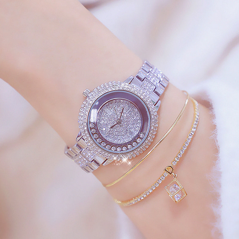 שעון קוורץ יוקרתי לנשים משובץ יהלומים ופלדה Luxury Women's Quartz Watch with Diamonds and Steel