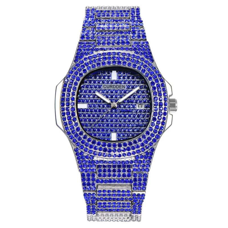 שעון יד משובץ יהלומים נוצצים Diamond Bling Wrist Watch
