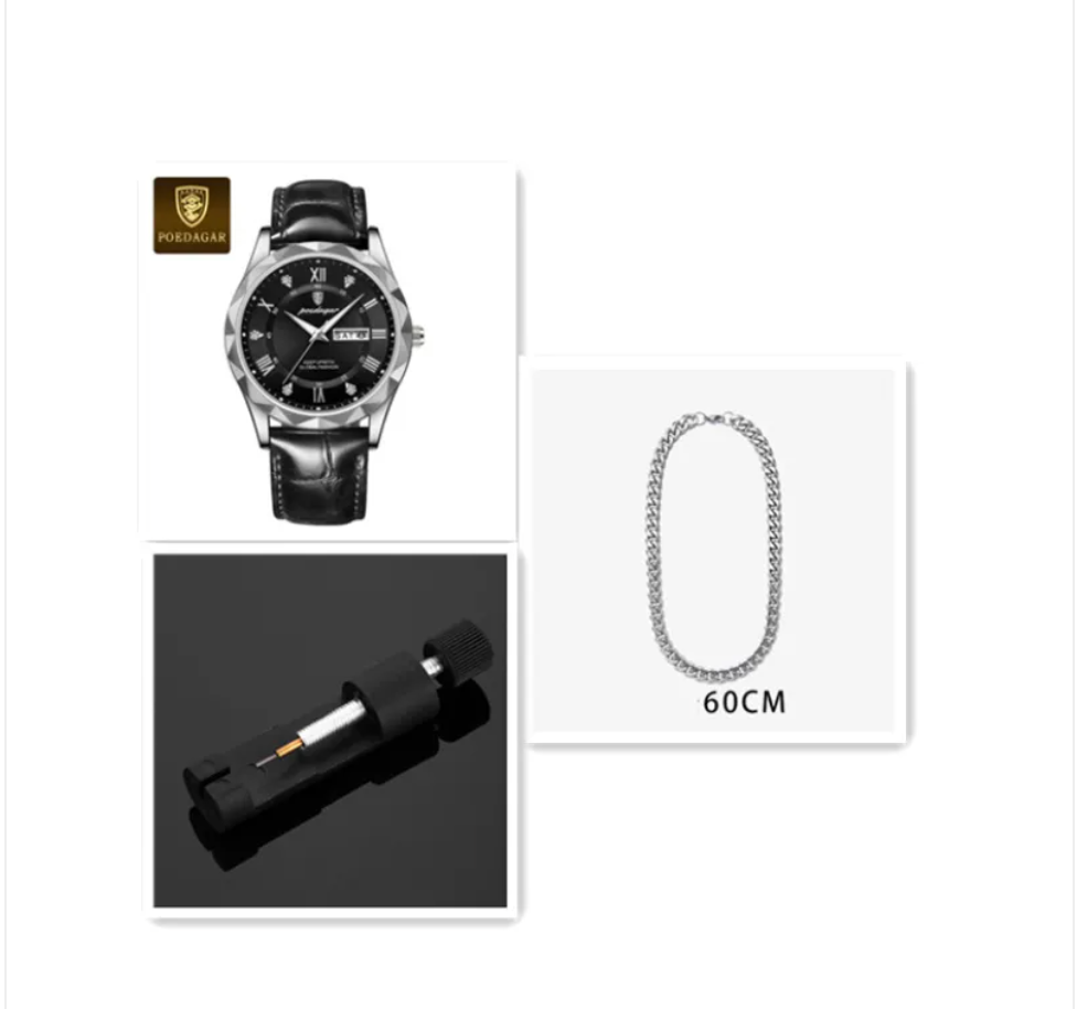 שעון קוורץ יוקרתי לגברים עם רצועת עור Men's Luxury Leather Strap Quartz Watch