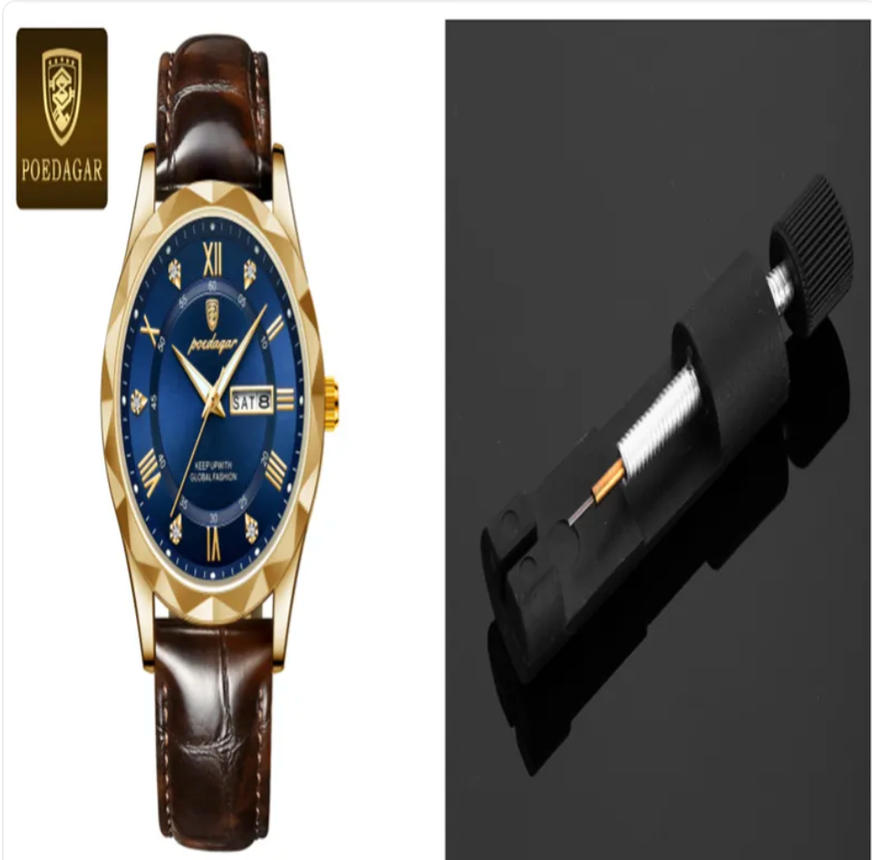שעון קוורץ יוקרתי לגברים עם רצועת עור Men's Luxury Leather Strap Quartz Watch