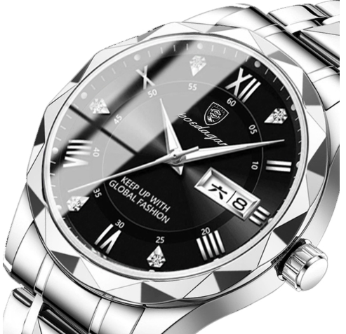 שעון קוורץ יוקרתי לגברים עם רצועת עור Men's Luxury Leather Strap Quartz Watch