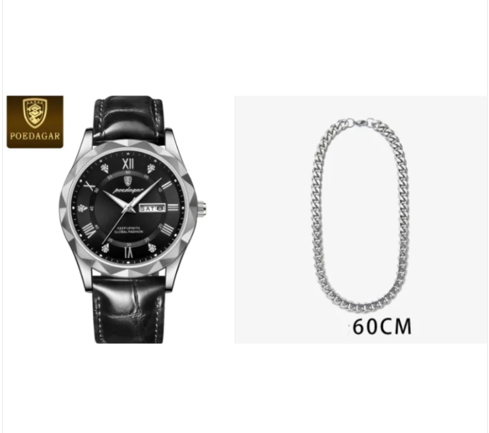 שעון קוורץ יוקרתי לגברים עם רצועת עור Men's Luxury Leather Strap Quartz Watch