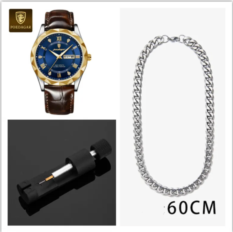 שעון קוורץ יוקרתי לגברים עם רצועת עור Men's Luxury Leather Strap Quartz Watch