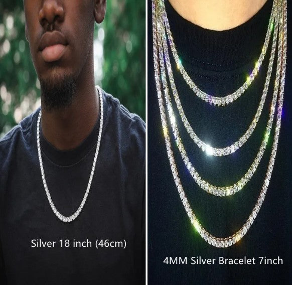 סט שרשרת וצמיד משובצי קריסטלים נוצצים Iced Out Chain and Bracelet Set