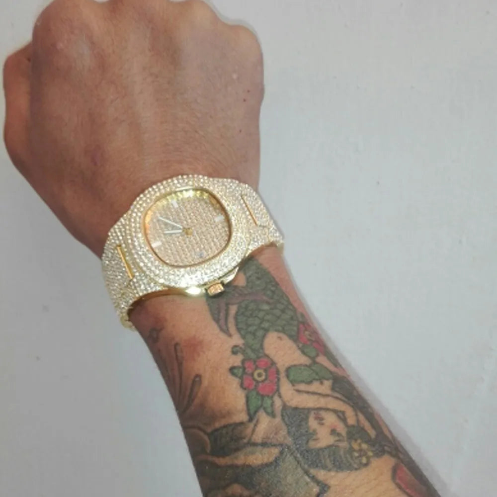 שעון יד משובץ יהלומים נוצצים Diamond Bling Wrist Watch