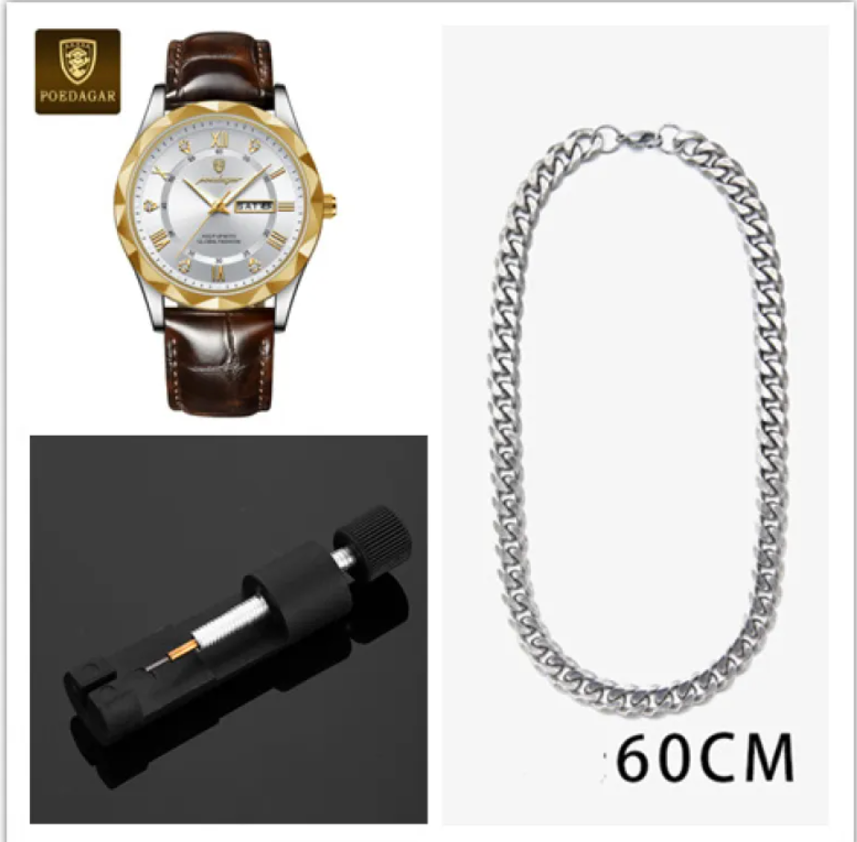 שעון קוורץ יוקרתי לגברים עם רצועת עור Men's Luxury Leather Strap Quartz Watch
