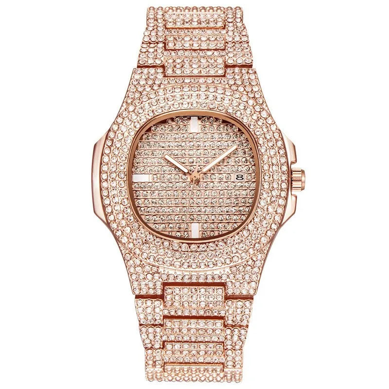 שעון יד משובץ יהלומים נוצצים Diamond Bling Wrist Watch