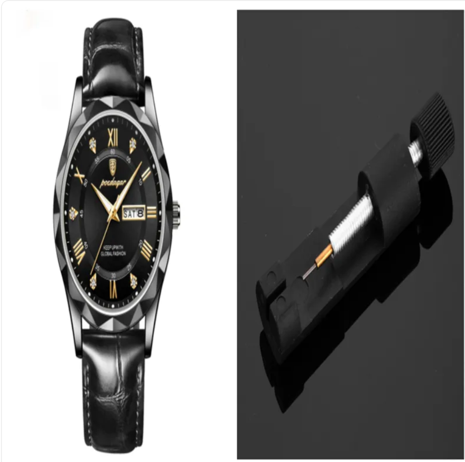 שעון קוורץ יוקרתי לגברים עם רצועת עור Men's Luxury Leather Strap Quartz Watch