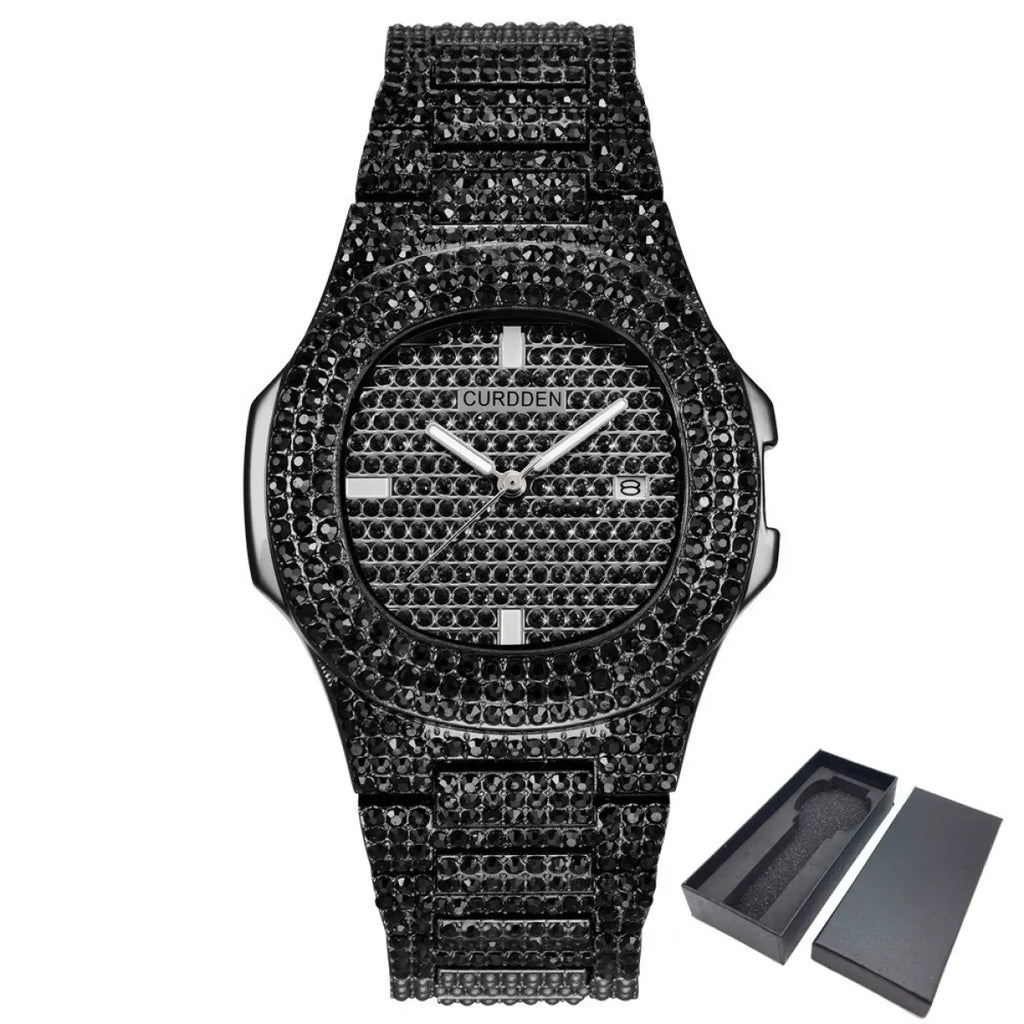 שעון יד משובץ יהלומים נוצצים Diamond Bling Wrist Watch