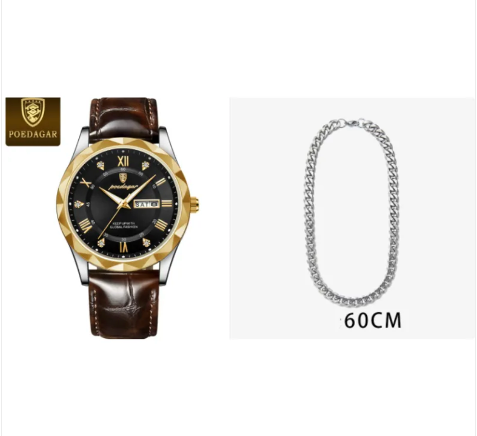 שעון קוורץ יוקרתי לגברים עם רצועת עור Men's Luxury Leather Strap Quartz Watch