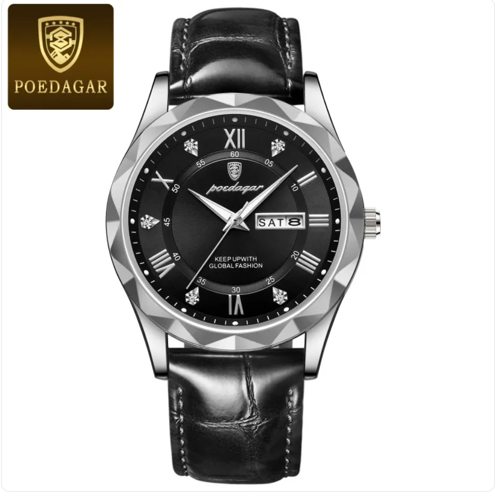 שעון קוורץ יוקרתי לגברים עם רצועת עור Men's Luxury Leather Strap Quartz Watch
