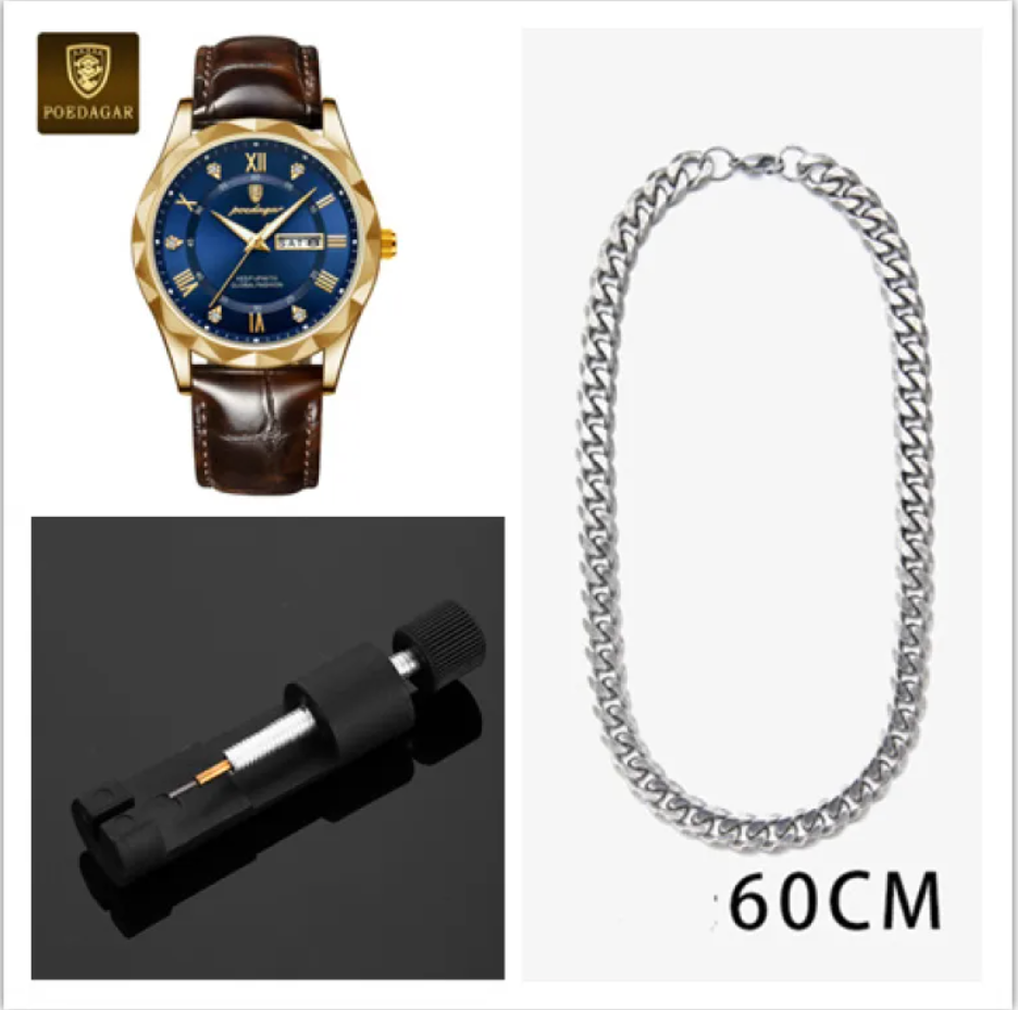 שעון קוורץ יוקרתי לגברים עם רצועת עור Men's Luxury Leather Strap Quartz Watch